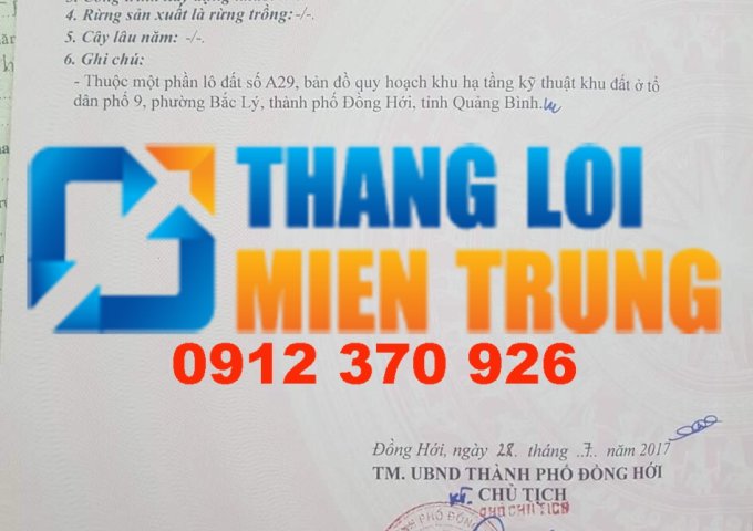 Bán đất mặt tiền đường Trịnh Công Sơn, Bắc Lý, Đồng Hới, đất đẹp tiềm năng, đường nhựa 10.5m đầu tư sinh lời
