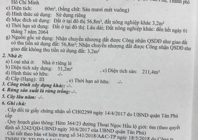 Nhà HXH 364/23/16 THOẠI NGỌC HẦU - 4x15m - Đúc 2 lầu ST - Giá 5,7 tỷ TL