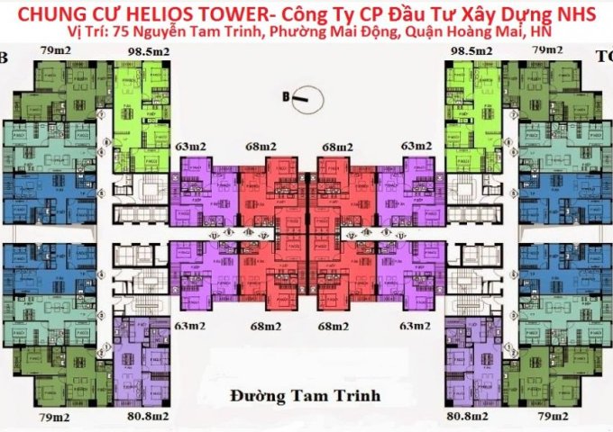 Chị An bán gấp căn tầng 1210 dự án 75 Tam Trinh DT 68m2 với giá 1t8 bao tên, LH: 0904656387