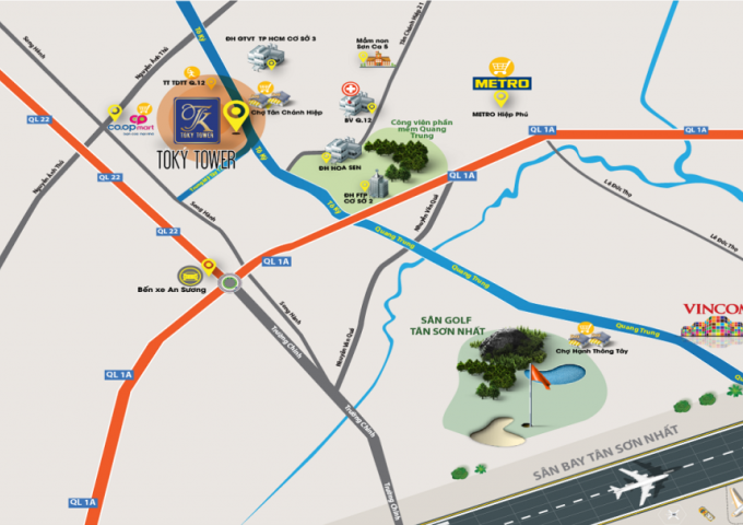 Bán căn hộ Dự án Tô Ký Tower, Quận 12,  Hồ Chí Minh diện tích 61m2, 2PN, 2WC giá 1.480 Tỷ