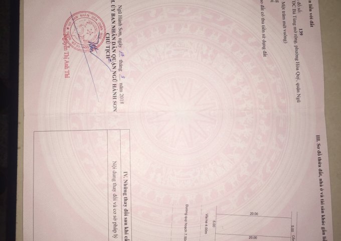 Bán đất khu TĐC Bá Tùng Mở rộng- Hòa Quý - Ngũ hành Sơn - Đà Nẵng