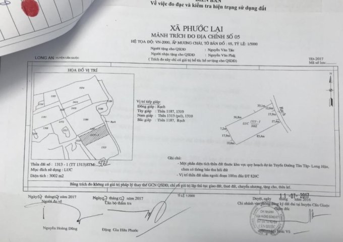 Bán đất tại Xã Phước Lại, Cần Giuộc,  Long An diện tích 3002m2  giá 450 Triệu