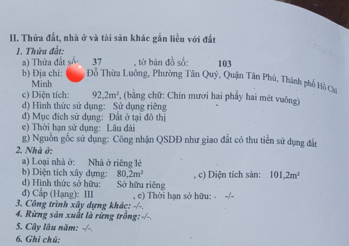 Bán nhà hẻm 8m 69/ Đỗ Thừa Luông, P. Tân Quý, Q. Tân Phú 5x18m, 1 lầu, giá 7 tỷ 2