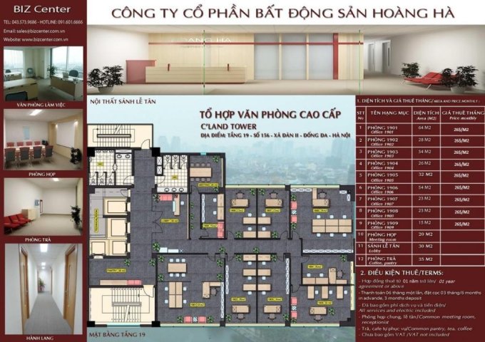 Cho thuê VP hạng B tòa C’Land Tower, 156 Xã Đàn 2, full đồ, giá tốt