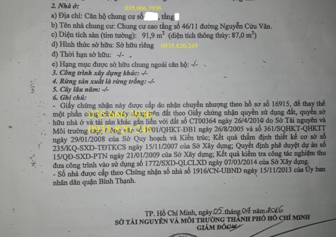 Bán chung cư SGC Nguyễn Cửu Vân, 46/11 Nguyễn Cửu Vân, P.17, Q.Bình Thạnh, giá 3,45 tỷ, 3 phòng ngủ, 2wc, 87m2 thông thủy