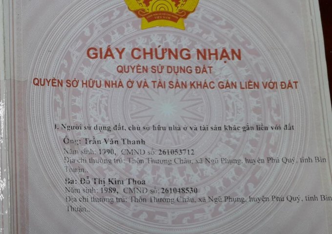 Bán đất tại Xã Ngũ Phụng, Đảo Phú Quý,  Bình Thuận   diện tích 140m2  giá 1,5 Tỷ