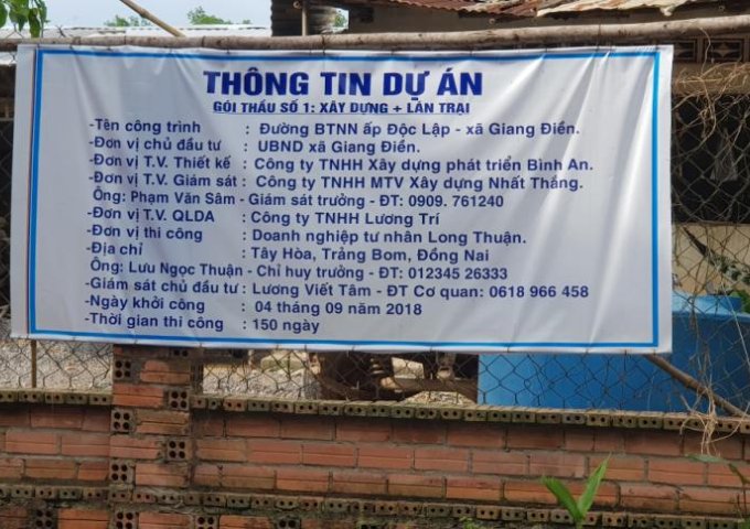 Bán đất tại xã Giang Điền, Trảng Bom, Đồng Nai, diện tích 600m2, giá 2ty500