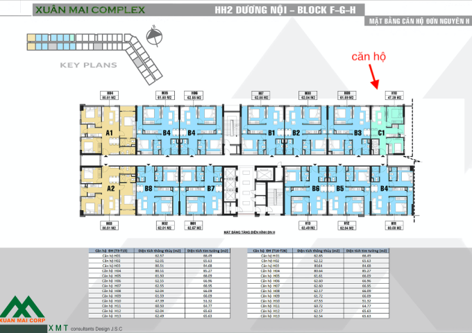 Cần tiền bán gấp căn hộ 2PN toà HH2H Xuân Mai Complex, Dương Nội