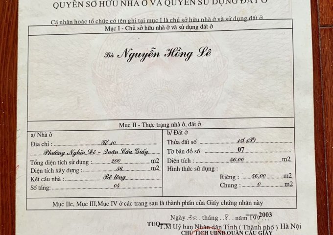 Cần bán nhà tại 98 Võ Chí Công, diện tích 56m2, nhà 3 tầng