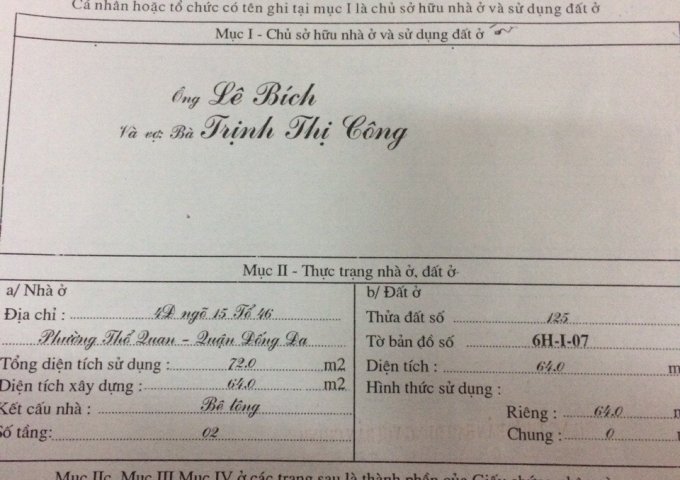 Chính chủ bán nhà số 4 ngách 15 ngõ Thổ Quan, Khâm Thiên, LH: 091431926