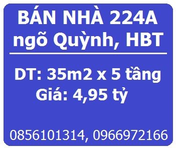 Bán nhà 224A Ngõ Quỳnh, P.Thanh Nhàn, HBT, 4,95 tỷ, 0966972166