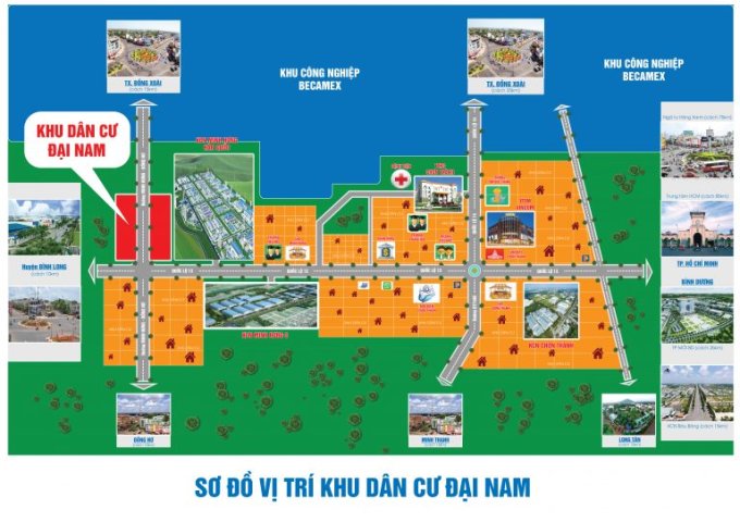 Dự án khu dân cư Đại Nam, vị trí đắc địa Minh Hưng, Chơn Thành, Bình Phước. Giá từ 600 đến 800 /nền