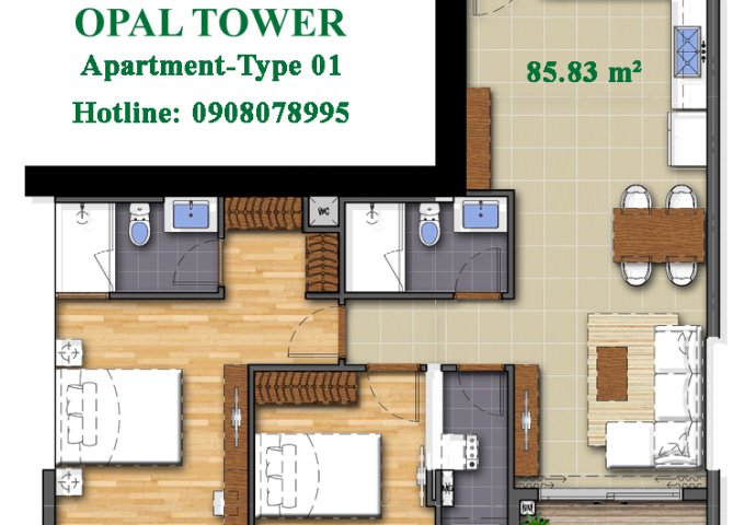 Bán căn hộ 2 PN Opal Tower (Saigon Pearl) Nguyễn Hữu Cảnh, Bình Thạnh, giá gốc chủ đầu tư