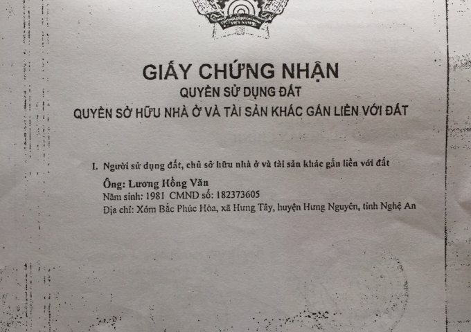 Đất Chính Chủ mặt đường Nguyễn Văn Bé - Hưng Nguyên - Nghệ An