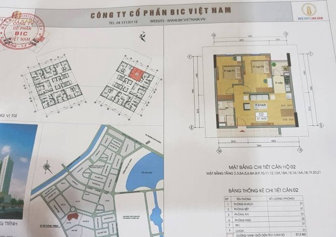 Bán gấp 2 căn hộ 57,5m2 có 2 phòng ngủ nội thất cơ bản Rice City tòa trung, giá 22tr/m2