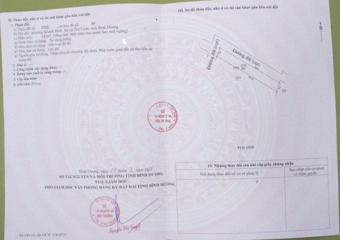 Bán đất tại Đường Khánh Bình 69, Tân Uyên,  Bình Dương diện tích 190m2  giá 2.4 Tỷ
