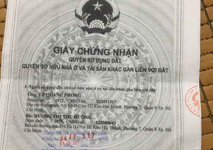 Bán căn hộ chung cư tầng trệt ở kdc Phú Lợi, P7, Quận 8,  Hồ Chí Minh diện tích 81.7m2  giá 1.85 Tỷ