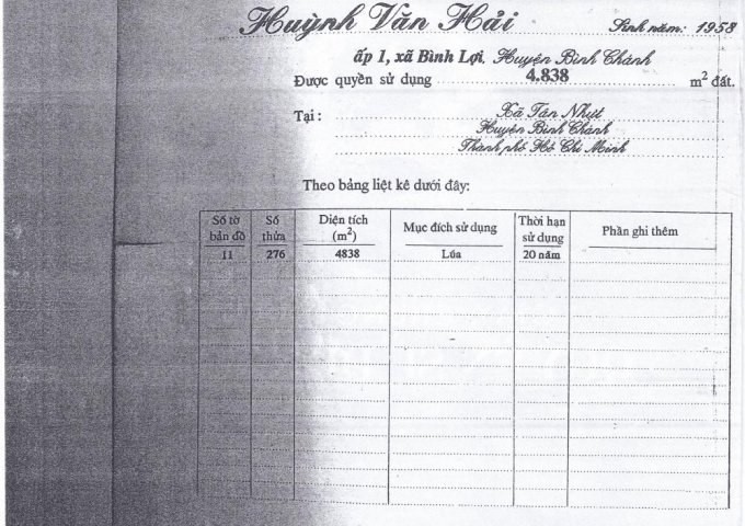 Mặt tiền đường Lương Ngang, xã Tân Nhựt, huyện Bình Chánh. LH chính chủ 