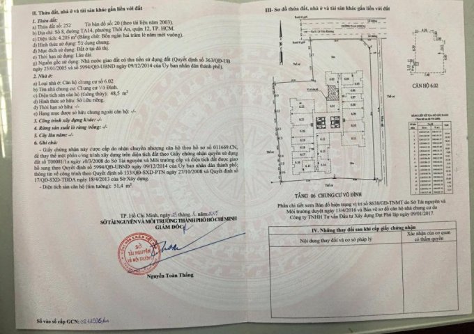 Bán CH 51,4m2, vị trí đẹp đường TA14, P.Thới An, Q 12, giá chỉ 1,25 tỷ
