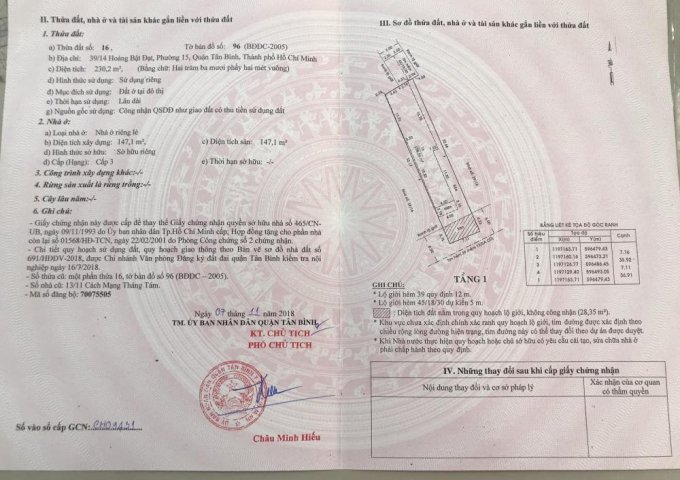 Bán nhà riêng  39/14 Đường Hoàng Bật Đạt, Tân Bình, Hồ Chí Minh diện tích 230m2 giá 18 Tỷ