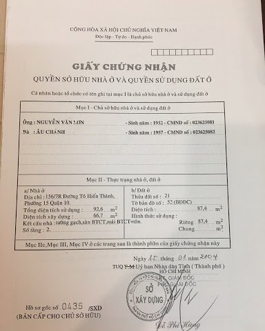 CHÍNH CHỦ BÁN NHÀ 156/7 R TÔ HIẾN THÀNH PHƯỜNG15 QUẬN10