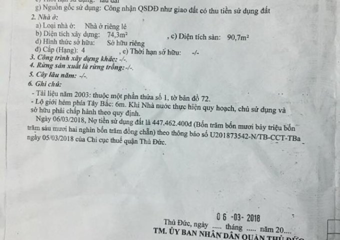  Bán nhà riêng tại Hẻm 276 Đường Võ Văn Ngân, Thủ Đức, Hồ Chí Minh diện tích 91m2 giá 72 Triệu/m²
