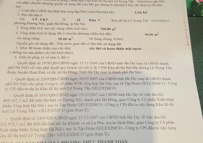 Chính chủ bán liền kề Khu C - GELEXIMCO, Giáp Aone