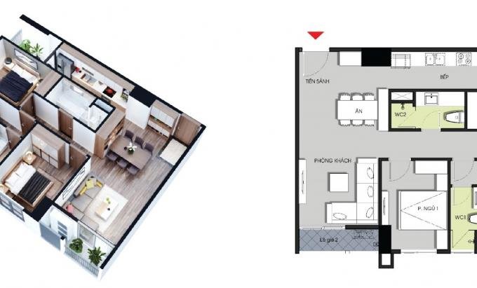 Bán gấp căn hộ 90 m2, 3 PN, Hateco Xuân Phương, giá chỉ 1.9 tỷ - hỗ trợ LS 0%