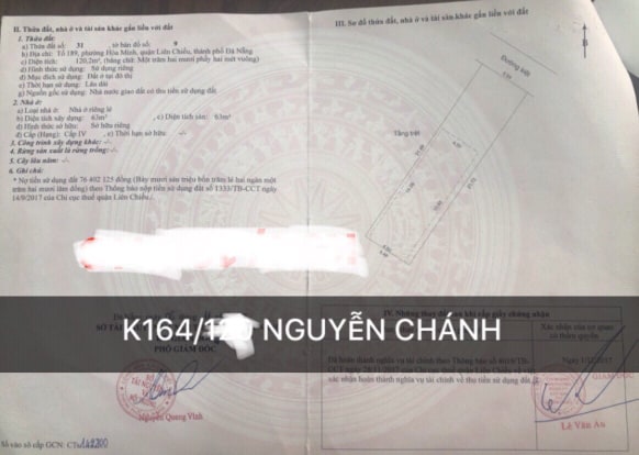 Bán đất kiệt 5m 164 Nguyễn Chánh