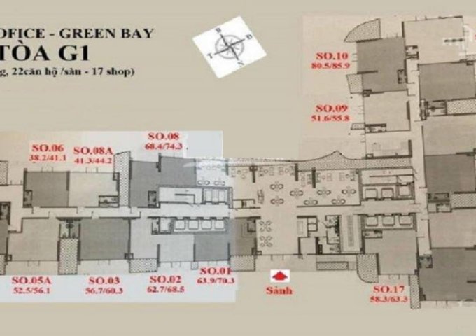 Cho thuê Shop Office tầng 2 Tòa G1 dự án Vinhomes Green Bay Mễ Trì; 38m2 – 16tr/tháng