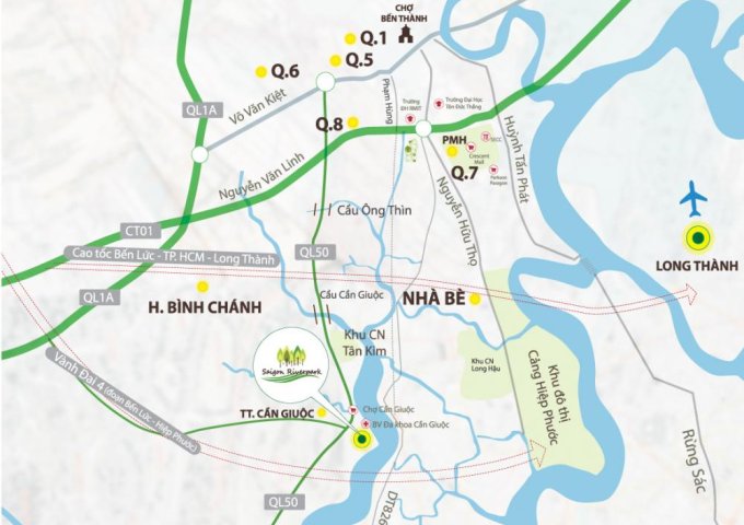 Cần bán đất nền view sông ngay TT Cần Giuộc. Dự án Saigon Riverpark chỉ 820 triệu/80m2