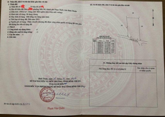 Bán đất tại Đường Nguyễn Hữu Thọ, Phan Thiết,  Bình Thuận diện tích 1500m2  giá 5.2 Triệu/m²