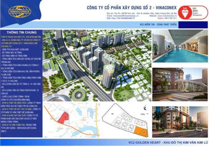 VC2 Golden Heart view 3 mặt hồ, giá gốc CĐT, CK lên tới 10%. Giá dịch vụ siêu rẻ, 0901720997