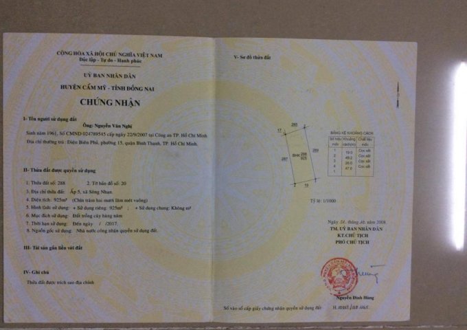 Ấp 5, xã Sông Nhạn, Cẩm Mỹ ngay đường tránh cao tốc TP. HCM- Giầu Dây              