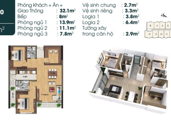Căn hộ cao cấp gần Aeon Mall Long Biên DT 91,4m2 (2PN+1Phòng đa năng) giá chỉ từ 2 tỷ