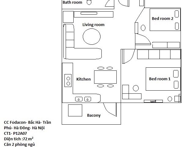 Chính chủ bán căn hộ Fodacon Bắc Hà, 2 phòng ngủ, dt 72m2 đầy đủ nội thất