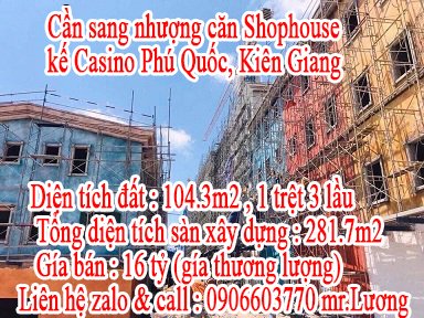 Cần sang nhượng căn Shophouse kế Casino Phú Quốc (giá thương lượng)