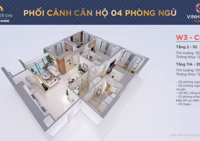 Bán Căn Góc 4PN, giảm tới 440tr - Tại Vinhomes West Point Phạm Hùng