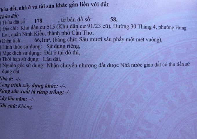 Bán nhà khu dân cư 515 đường 30/4, Ninh Kiều, Cần Thơ- 2.75 tỷ
