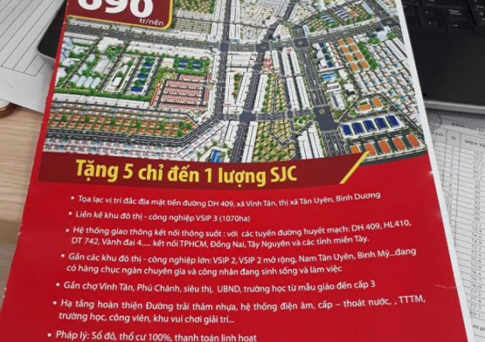 Cần bán lô đất mặt tiền đường DH409, Vĩnh Tân, Tân Uyên giá 680tr