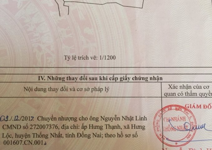 ấp Hưng Nghĩa xã Hưng Lộc huyện Thống Nhất tỉnh Đồng Nai. TÔI BÁN ĐẤT