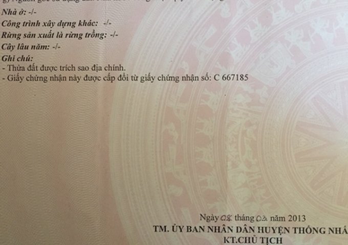 ấp Hưng Nghĩa xã Hưng Lộc huyện Thống Nhất tỉnh Đồng Nai. TÔI BÁN ĐẤT