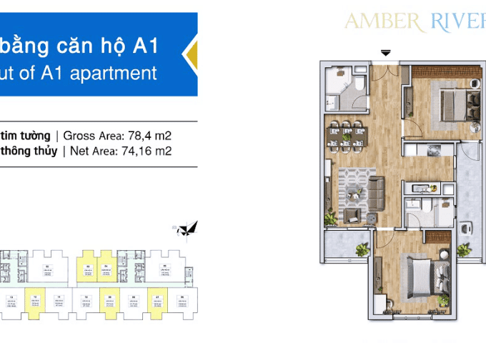 Chuyển nhượng căn hộ 03 dt 74m2 gồm 2pn,2wc tại Amber Riverside lh 0917 019 328