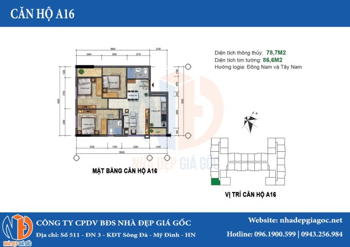 Chủ nhà bán gấp giá cực rẻ, căn góc 3PN A1509 78m2 dự án 282 Nguyễn Huy Tưởng, Thanh Xuân giá 23.5tr/m2