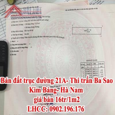 Bán đất trục đường 21A- Thi trấn Ba Sao- Kim Bảng- Hà Nam, giá bán 16tr/1m2, LHCC: 0902.196.176