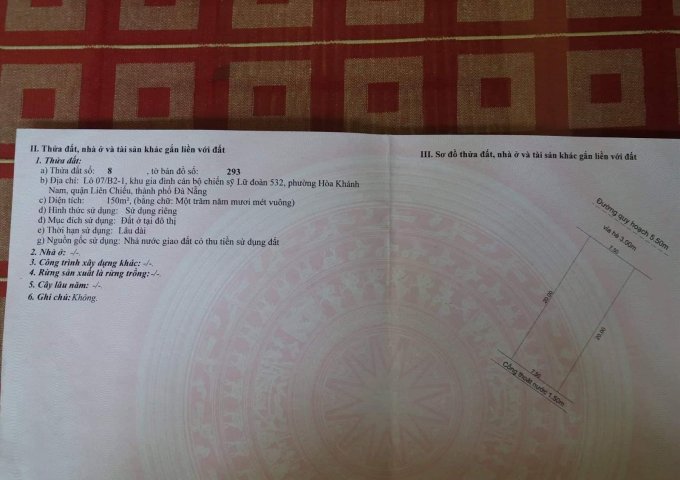 Cần bán lô đất thuộc khu lữ đoàn quân nhân 532 - Quận Liên Chiểu - Đà Nẵng