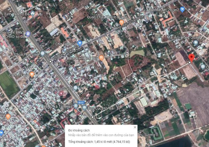 Đất sạch, sổ riêng, QH đất ở, ngân hàng hỗ trợ, cách QL51 chỉ 800m, gần chợ, UBND Tân Hòa