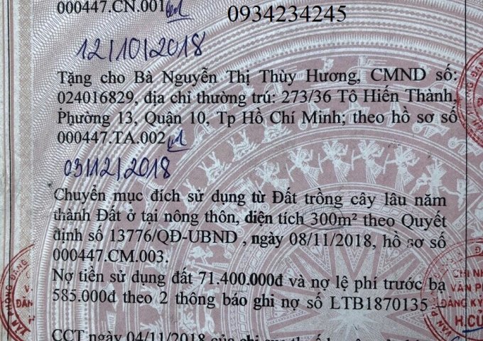 Bán lô đất mặt tiền Nguyễn Thị Rành 11x80m2 750tr