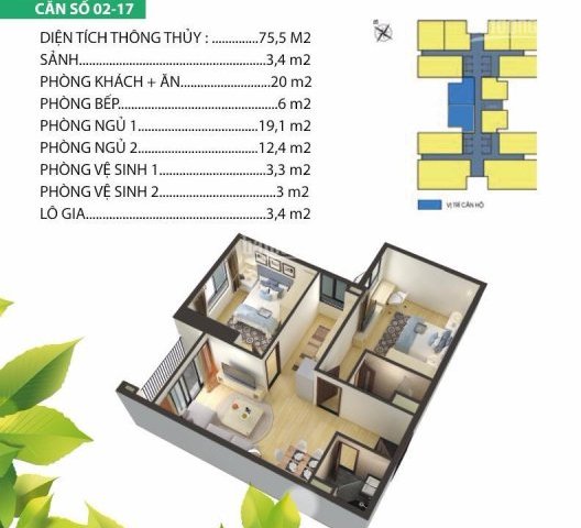 Bán gấp căn hộ 75m2 dự án Housinco-Nguyễn Xiển giá 1tỷ8, LH:091 550 3344