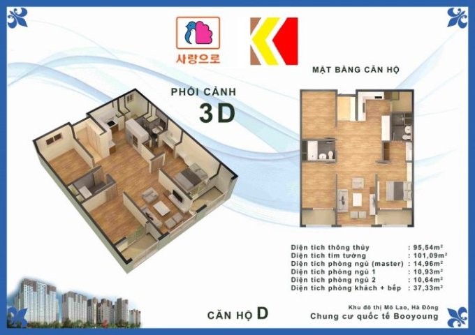 Bán căn hộ 95m2 số 01 chung cư Booyoung Vina tại tòa ct4  full nội thất, đã có sổ. LH: 0949.491.888